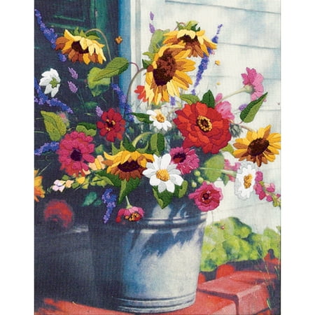 UPC: 0088677015343 | Dimensions Crewel Kit 11 X14  Bucket of Flowers Gallery-Wool & Yarn