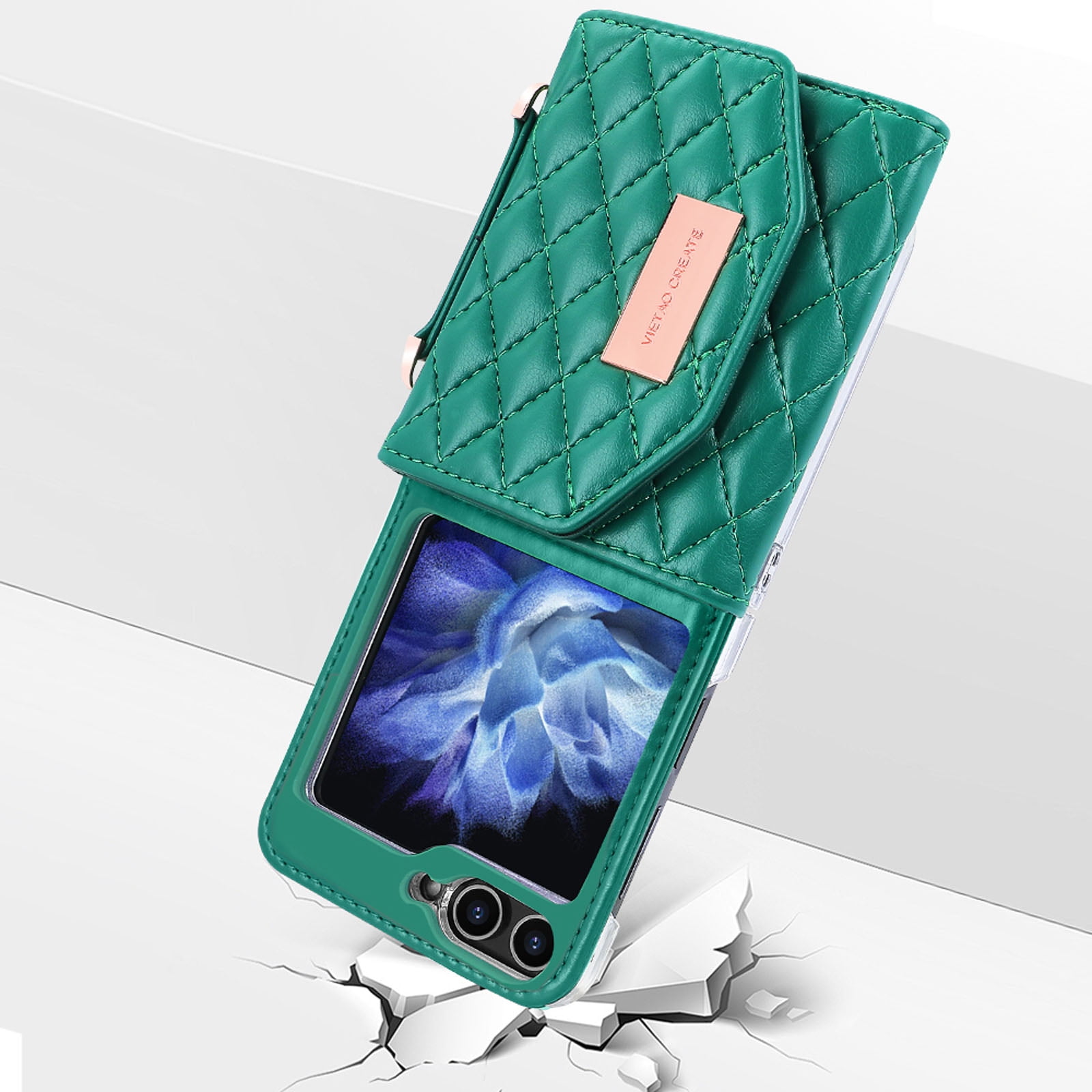 for Samsung Galaxy Z Flip 6 Case with Card Slots, [Crossbody Strap] [RFID Blocking] Women Girls PU Leather Wallet Case Lanyard Crossbody Bag Phone Case for Samsung Galaxy Z Flip 6,Green