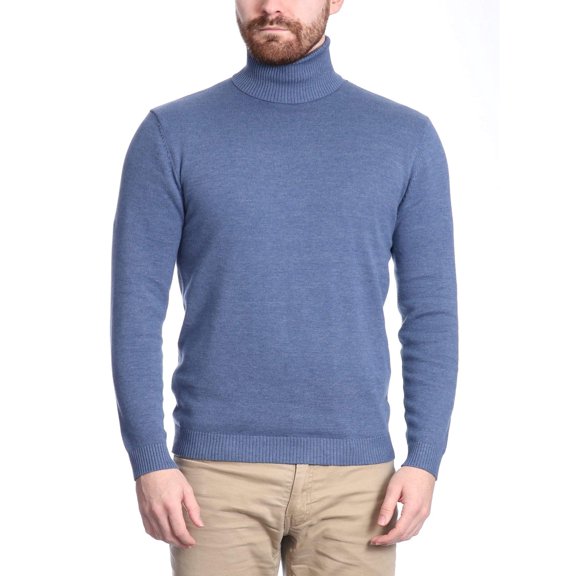 Arthur Black Men's Solid Heather Blue Pullover Cotton Blend Turtleneck Sweater