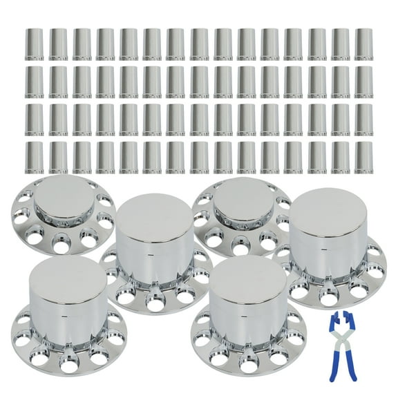 SEBLAFF 33mm Chrome Flat Top Complete Hub Cover Kit Lug Nut Wheel Axle Covers Semi Truck