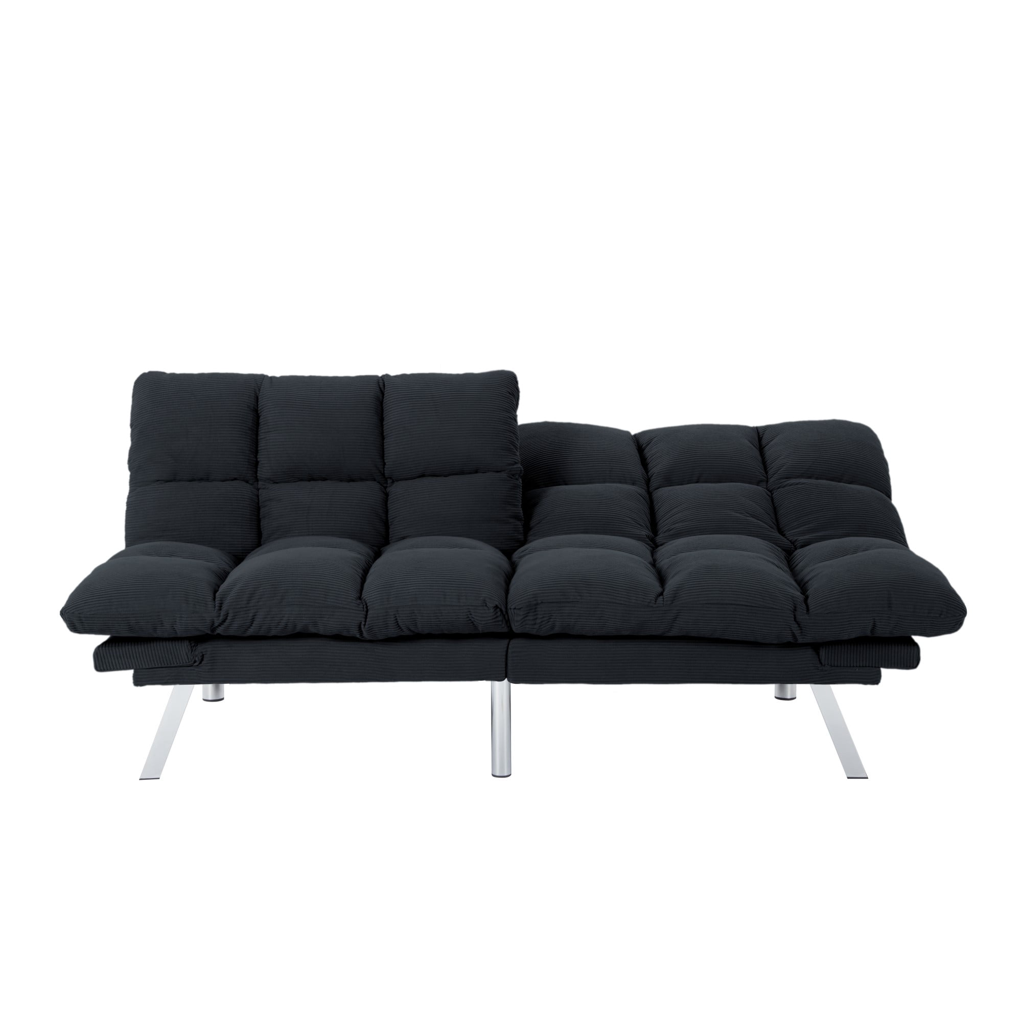 Gewnee 67.3 Inch Futon Sofa Bed, Corduroy Fabric Sleeper Sofa, Modern Loveseat for Apartments and Offices, Adjustable Backrest and Armrests.Black