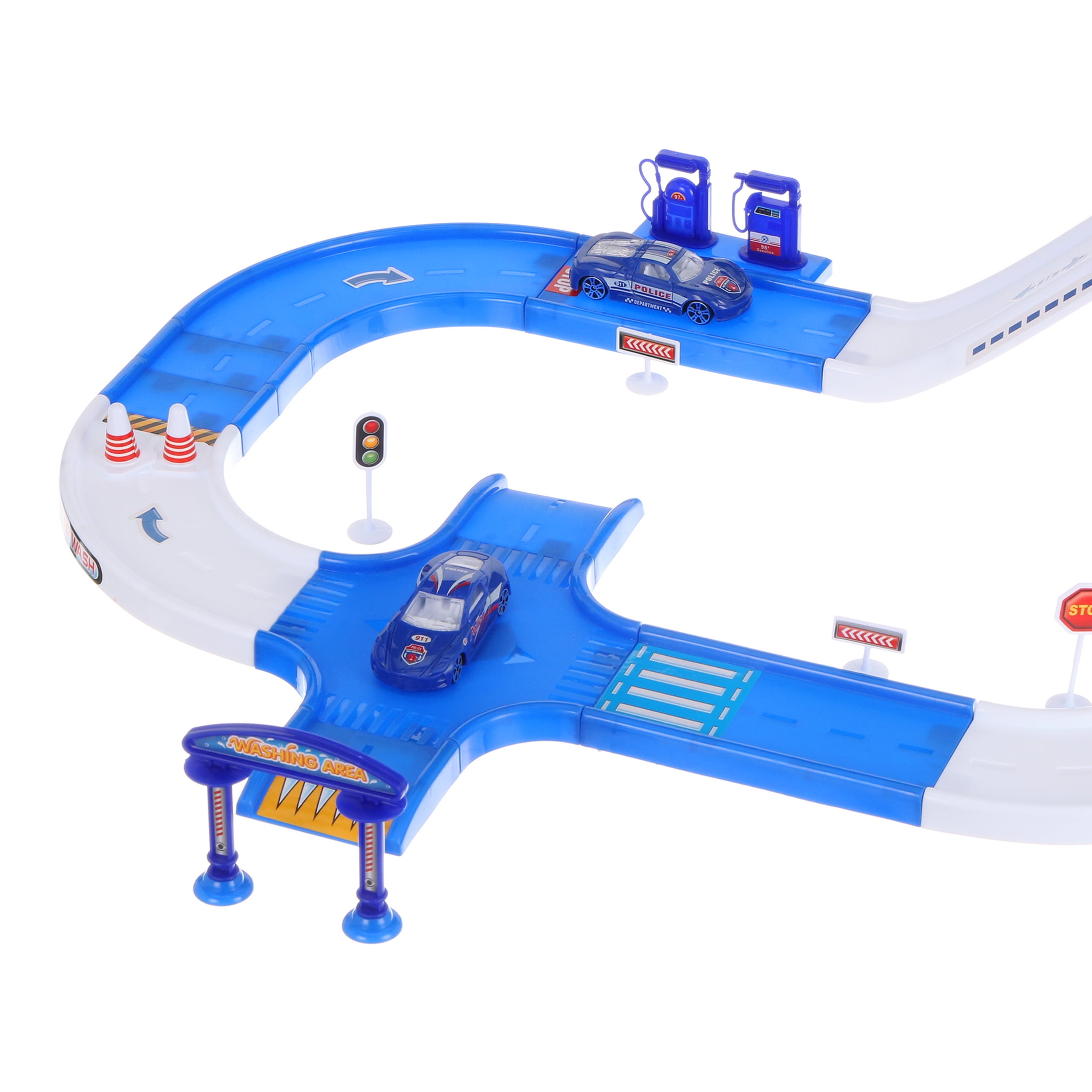Police City Track Playset with Garage and Car Wash for Ages 3-5