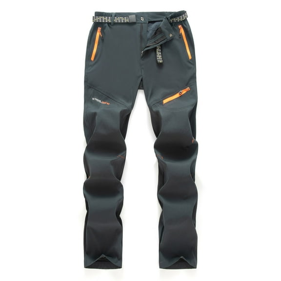 SYMOID Fleece Lined Men's Outdoor Pants, Gray Size M - Stretchy Cold Weather Pants with Zippered Pockets & Adjustable Waist