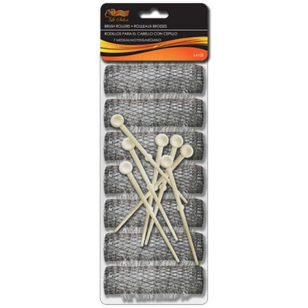 2 Packs (14 total) MEDIUM BRUSH ROLLERS & PINS Hair Curlers Bristles 2