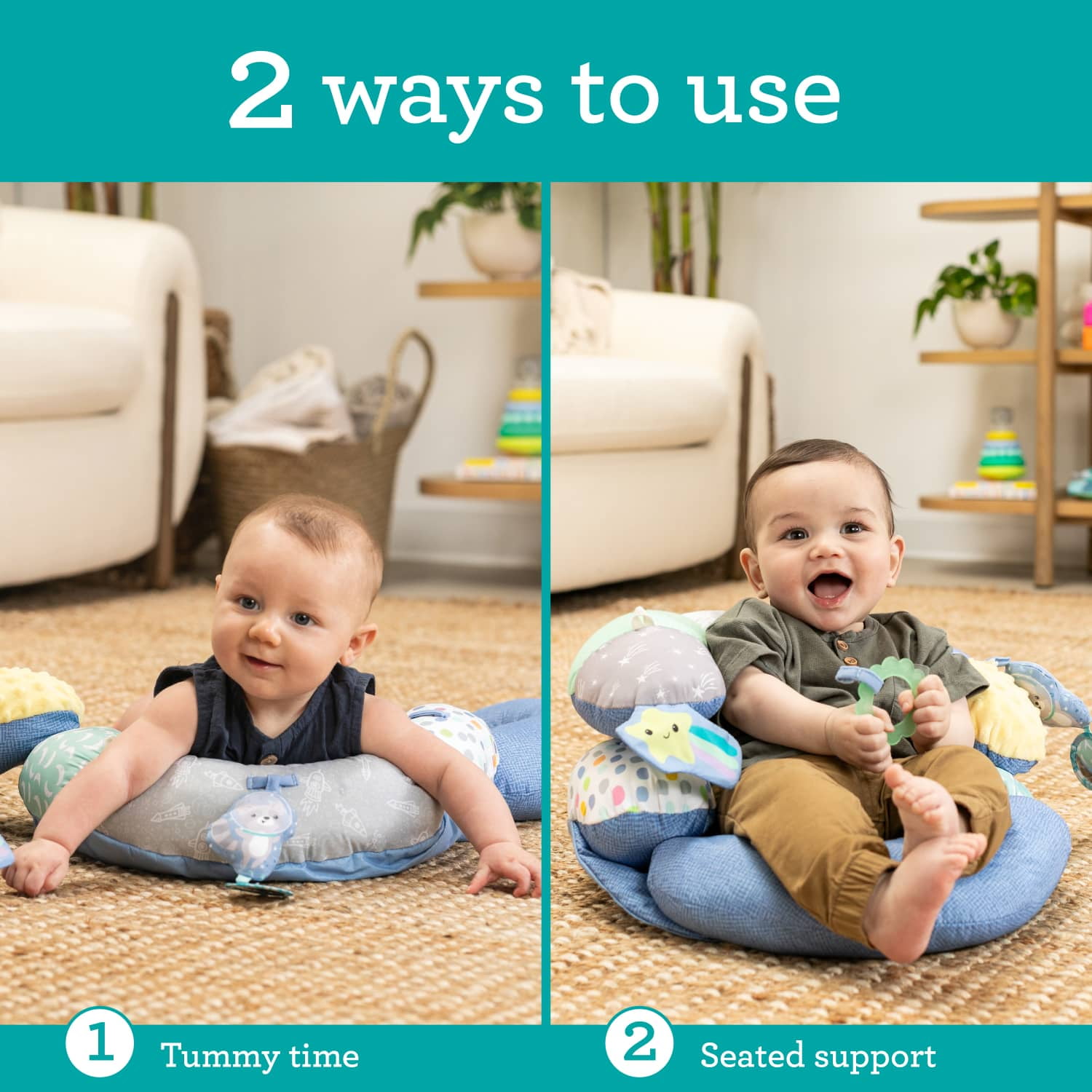 Infantino 2-in-1 Tummy Time & Seated Support Activity Gym for Ages 6-12 Months, Multicolor Space