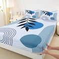 thumbnail image 4 of jejeloiu Cool Abstract King Sheets For Men Women,Contemporary Circular Print Bedding,Blue White,4 Pieces,1 Flat Sheet, 1 Fitted Sheet and 2 Pillowcases, 4 of 6