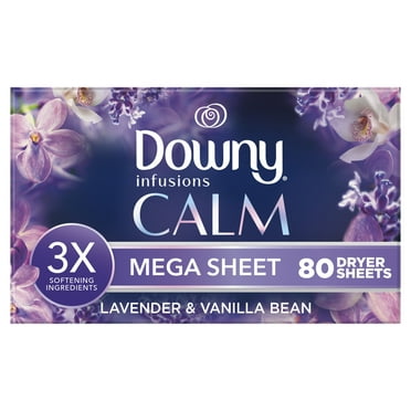 Downy Infusions Calm Mega Dryer Sheets, Lavender and Vanilla Bean Scent, 80 Count