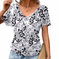 thumbnail image 1 of Puntoco Liquidación de blusas cortas para mujer, blusa informal de manga corta con cuello en V y estampado para mujer, 1 of 5