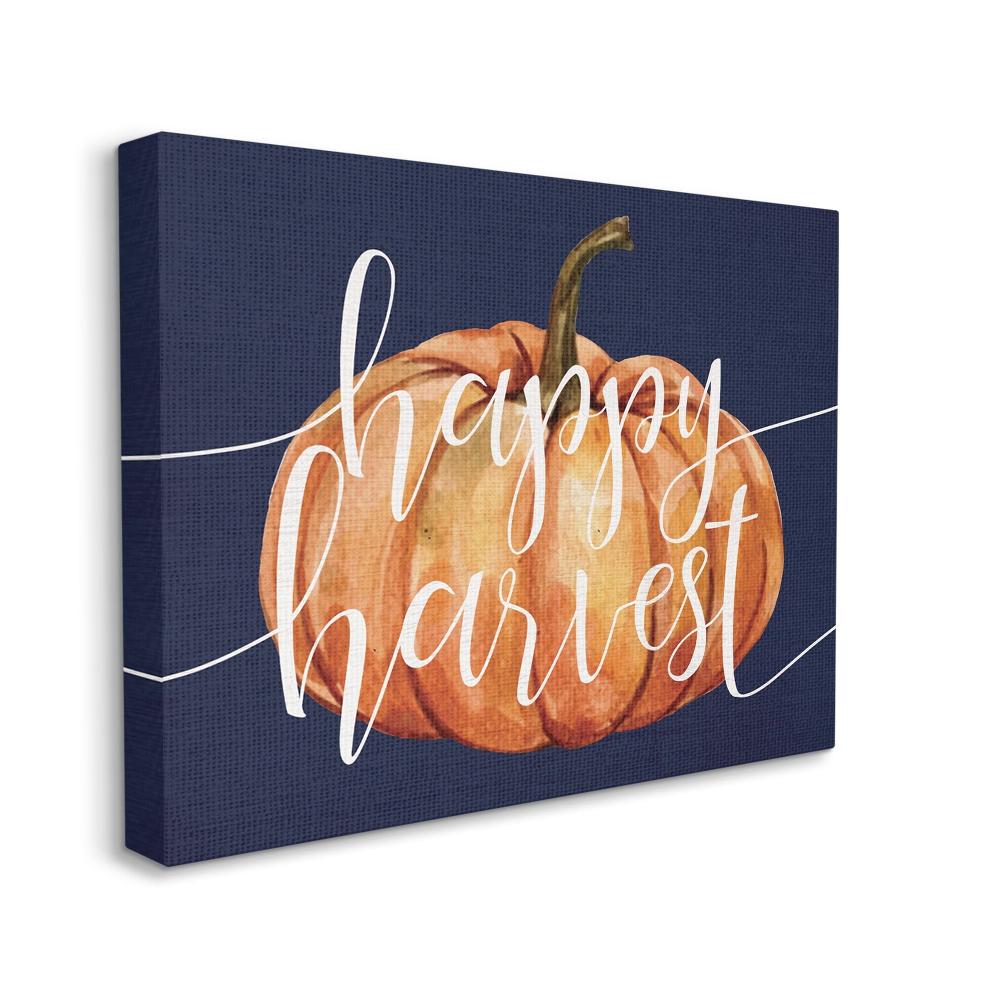 Stupell Industries Happy Harvest Phrase Orange Pumpkin over Blue, 48 x 36,Design by Daphne Polselli