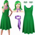 thumbnail image 1 of wonima44 4 Pcs Halloween Movie Party Cosplay Set Include Dress Green Wavy Wig Purple Scarf Tinsel Eyelashes for Women Girls, 1 of 1