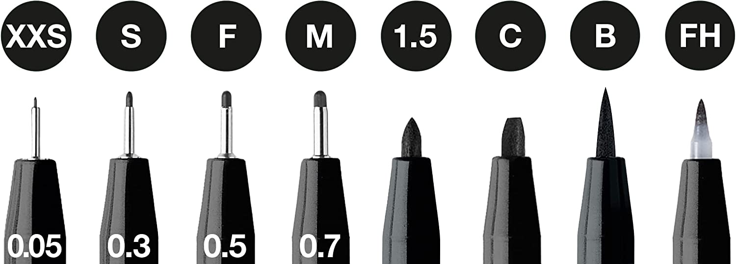 Faber-Castell Pitt Artist Pens- Black, Set of 8, Assorted Nibs