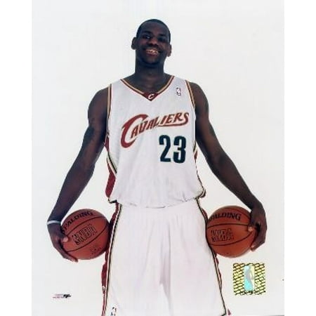 Photo Holding Ball - LeBron James - White backround holding two balls Photo Print
