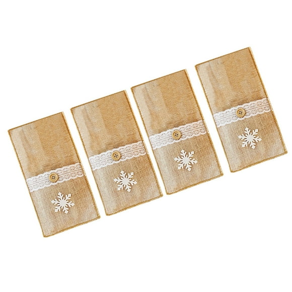Milisten 4 Pcs Linen Cutlery Bags for Christmas Style Silverware Storage