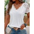 thumbnail image 3 of Eyelet Embroidered Contrast Lace T-Shirt, Elegante Camiseta de Manga Corta para Primavera y Verano, Ropa de Mujer, 3 of 4