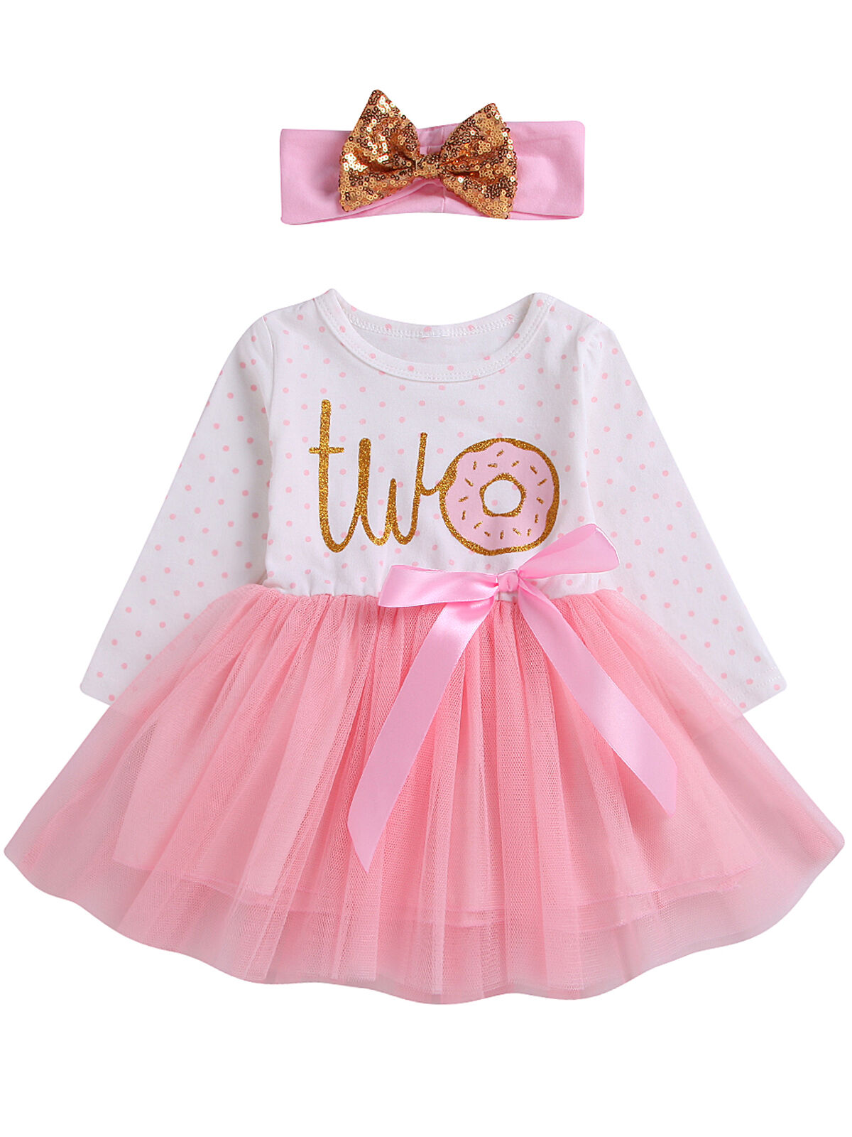 2Pcs Baby Girls Tutu Dress 1st/2st/3st Birthday Outfit Donut Letter