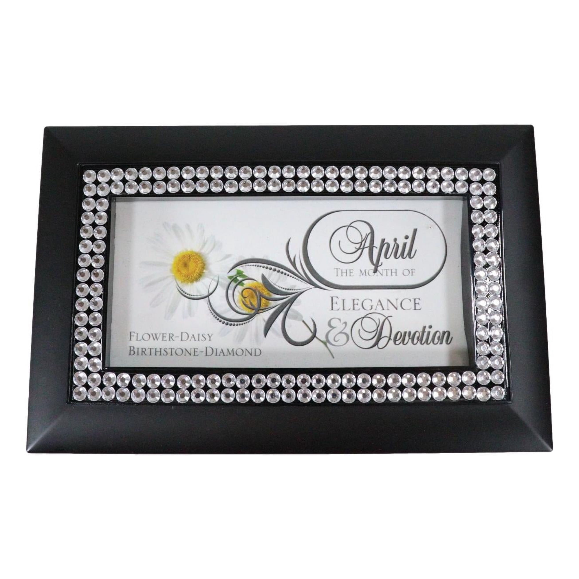 April Month Diamond Birthstone Elegance And Devotion Black Musical Trinket Box