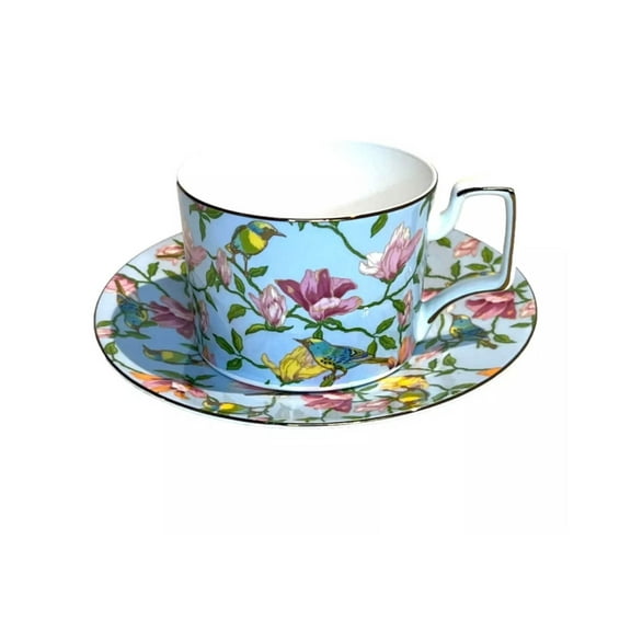 Blue Floral Bone China Tea Cup & Saucer Set of 2