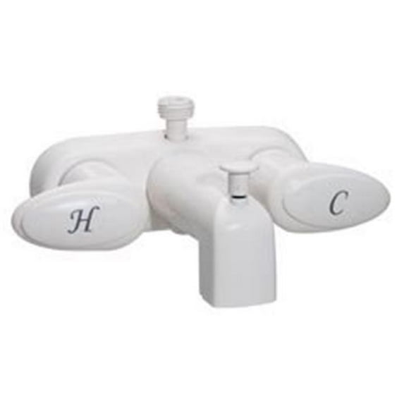 Phoenix Faucets 2 Lever 0.25 Turn Plastic Tub Div Faucet with D-Spud, White - 4 in.