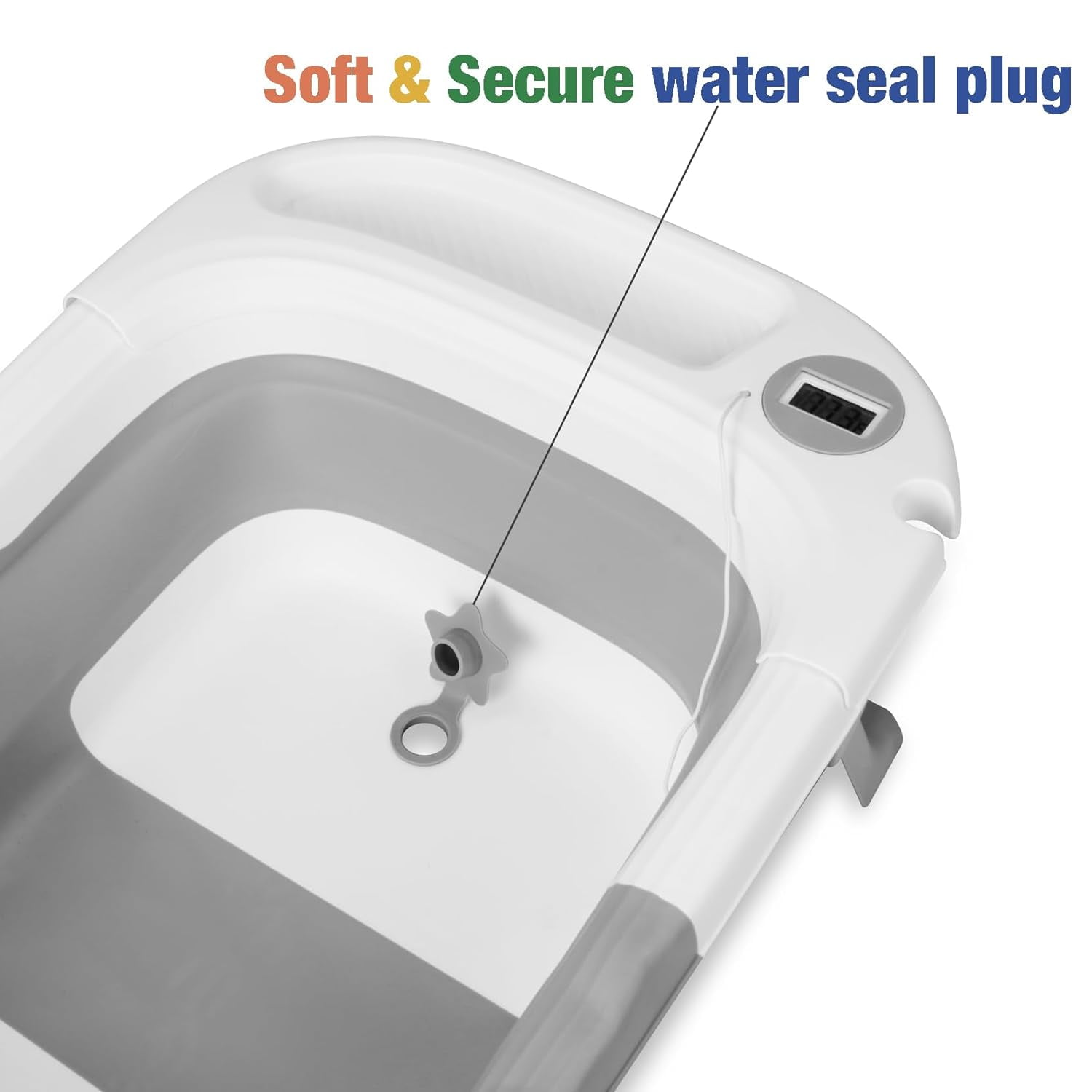 PandaEar Baby Bathtub, Collapsible Baby Infant Bath Tub Toddler Bathtub with Soft Cushion & Thermometer -Gray