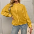 thumbnail image 3 of QLEICOM Womens Button Down V Neck Shirts, Long Sleeve Roll Up Cuffed Sleeve Casual Work Plain Blouse Tops, Classic Chiffon Loose Fit Work Shirt Tops with Pockets Yellow L, 3 of 6