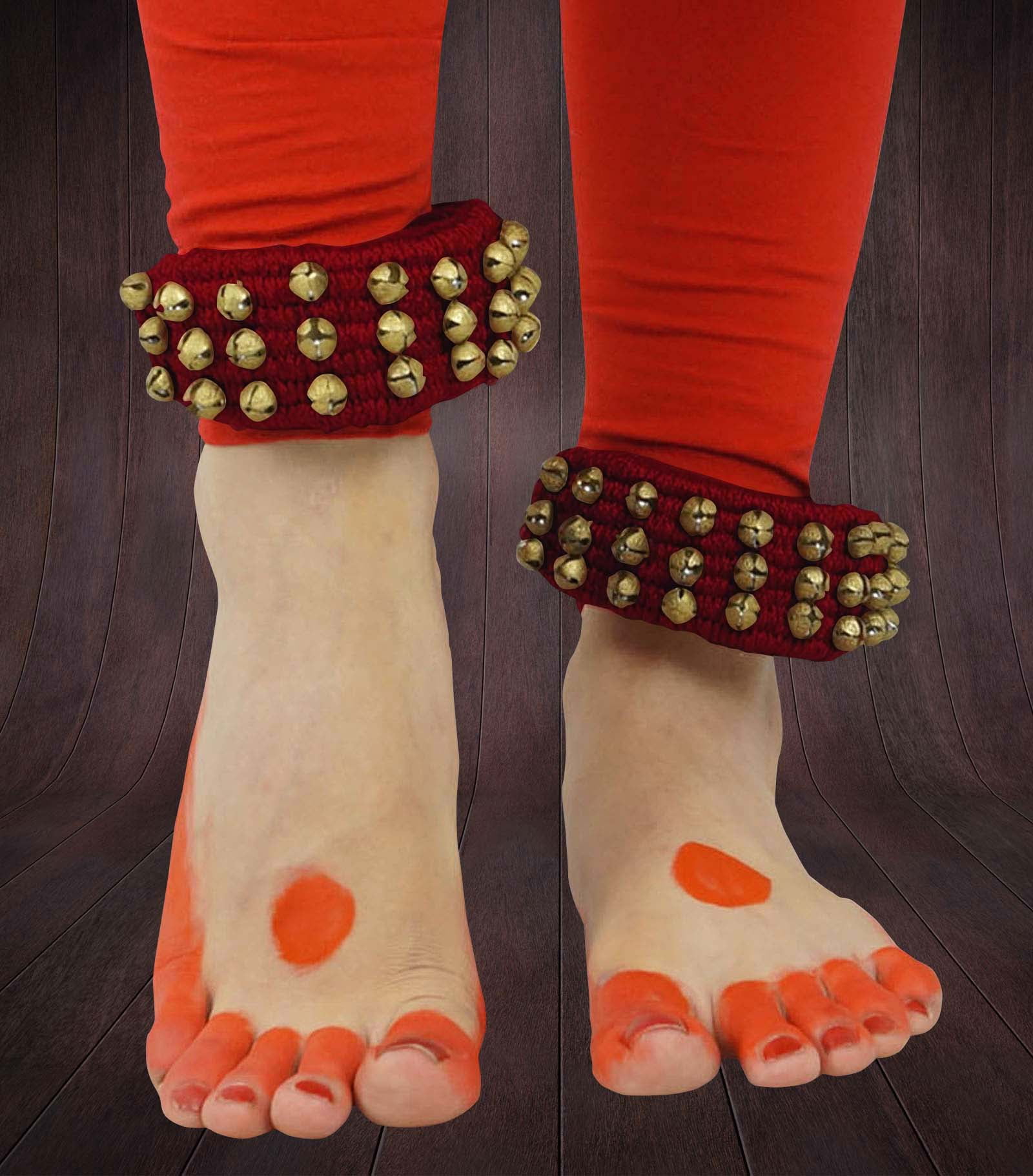 Banithani Indian Traditional 3 Line Classical Kathak 12 No Ghungroo Anklets Dancing Ankle Bracelet Pair Jewelry-Maroon