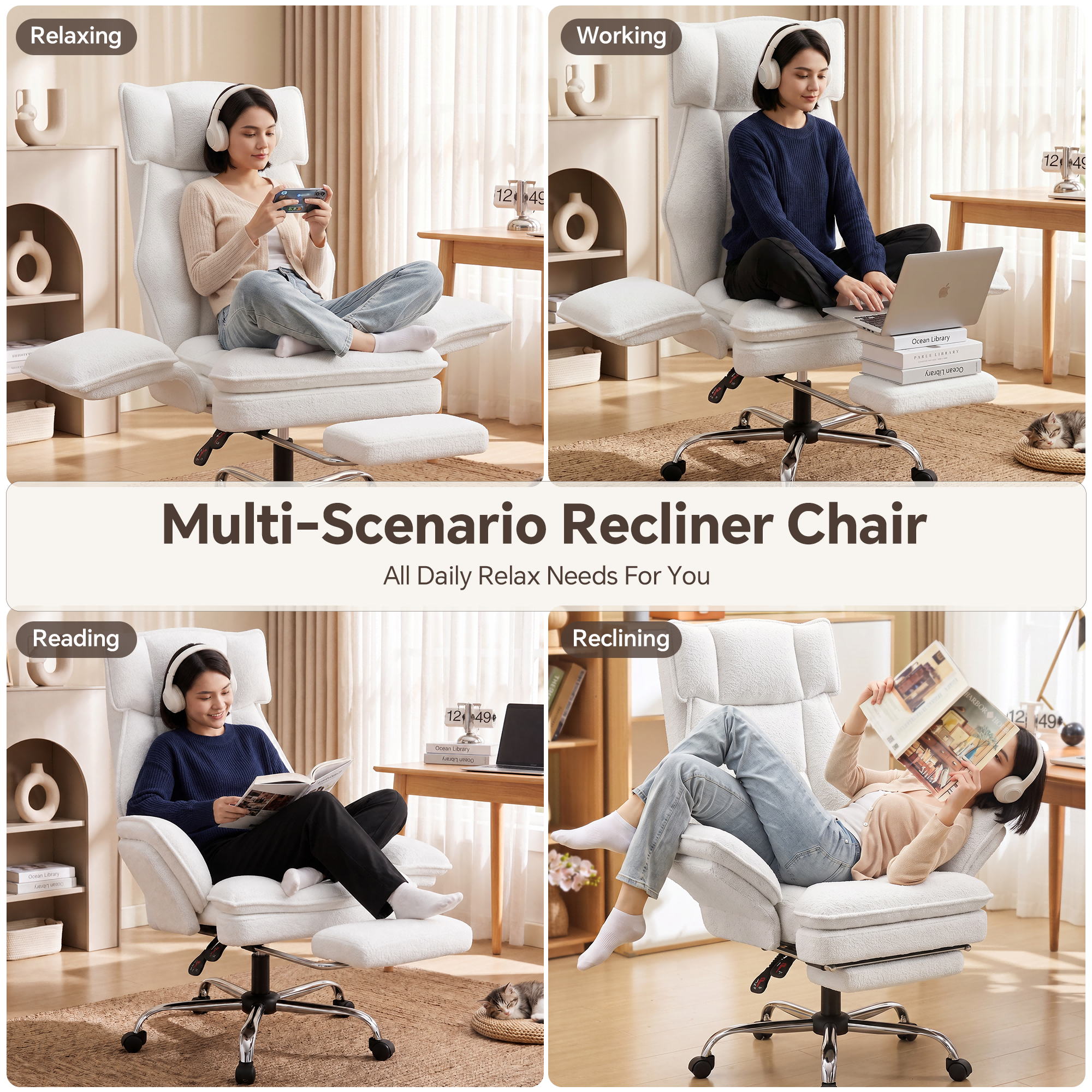 Mr Ironstone Reclining Office Chair with Footrest, White photo 7