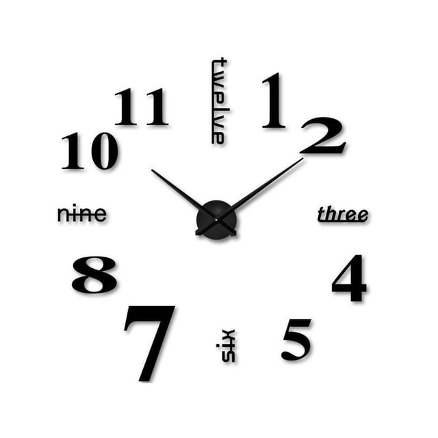 Reloj Minimalista de números pared Gigante HappyWare 3D DIY Color Negro