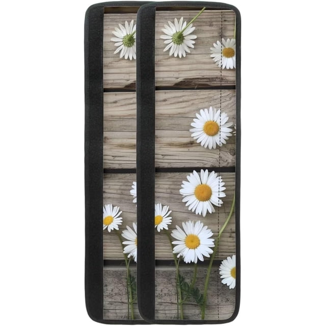 NETILGEN Refrigerator Door Handle Covers Set of 2, Kitchen Appliance Armrest Decorative Mat Non-Slip for Fridge Dishwashers Microwave Home Kitchen Decoration, Daisy Rustic Wood Grain