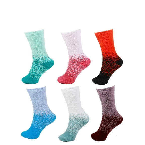 BambooMN Women's Assorted Fuzzy Gradient Socks - Assortment E - One Size(4 - 10) - 6prs
