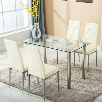 Buy Mecor 5 Piece Dining Table Set Tempered Glass Top Dinette Sets With 4 Pu Leather Chairs For Dining Room Kitchen Furniture Breakfast