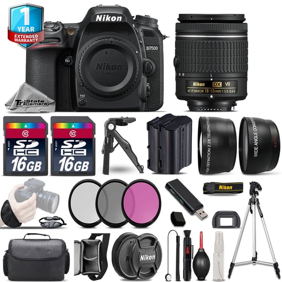 Nikon D7500 Camera   AF-P 18-55mm VR - 3 Lens Kit   Extra Battery   1yr Warranty (International Version)