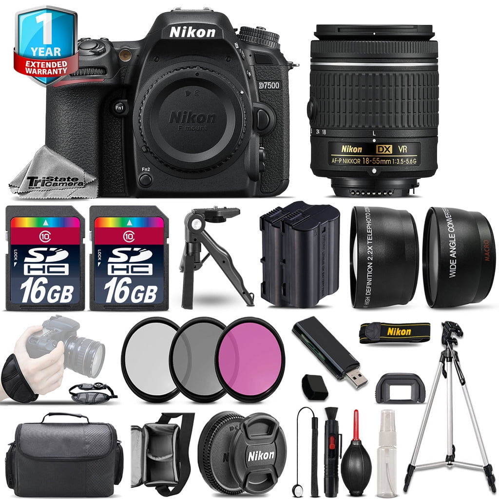 Nikon D7500 Camera + AF-P 18-55mm VR - 3 Lens Kit + Extra Battery + 1yr Warranty (International Version)