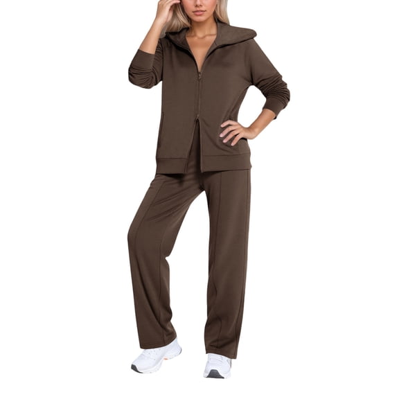 LINGLANG Fall Outfits For Women 2025 Dressy Casual Stylish Trouser Casual Sports Fashionable Zipper Long Sleeve 2 Piece Outfit Daily Wear And Casual Sweatsuit Lounge Set Matching Sets