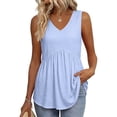 thumbnail image 2 of Qwertyu Womens Tank Tops Casual Sleeveless Tops for Women Dressy V Neck Babydoll Tank Tops Flowy Summer Shirts Light Blue L, 2 of 5
