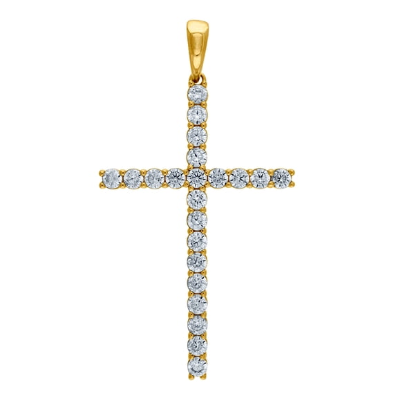 925 Sterling Silver Mens Yellow-tone Cubic Zirconia Cross Religious Pendant Charm Necklace for Men