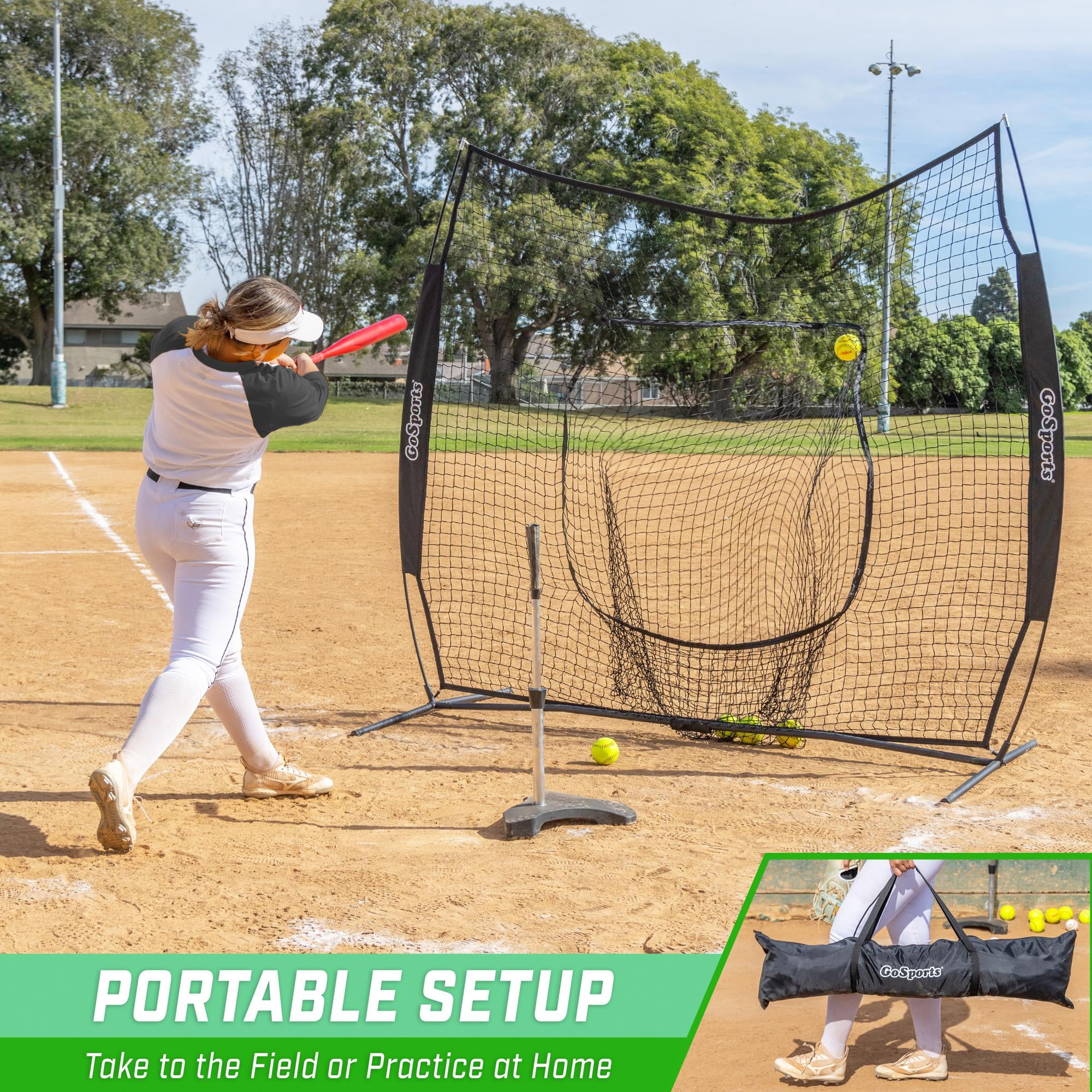GoSports 7 ft x 7 ft Baseball & Softball Practice Training Hitting & Pitching Net - Black