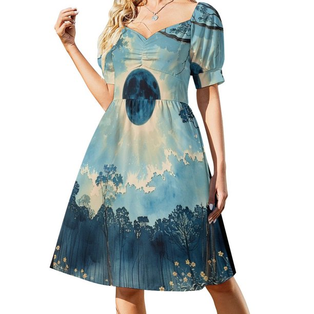 Vestido de manga corta con estampado de acuarela sobre bosques de pinos Vestido para niñas vestidos sueltos elegantes para mujer Vestido