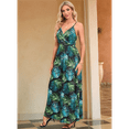 thumbnail image 5 of Women'S 2025 Summer Maxi Dress Floral Tie Front Spaghetti Strap Casual Boho Beach Flowy Sundress Green L, 5 of 6