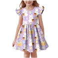 thumbnail image 2 of NAISIBABY Girls Flare Dresses, Summer Casual Ruffles Sleeve Crewneck Kids Flowy Play Dresses Beige Size 10, 2 of 6