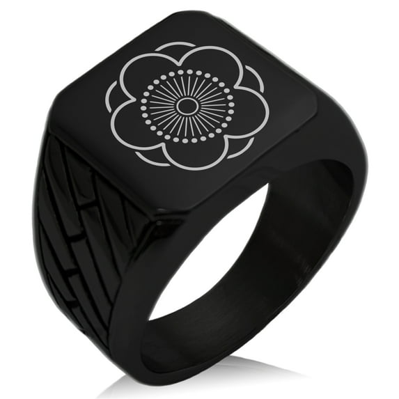 Stainless Steel Kage Yae Mukou Ume Kamon Crest Geometric Pattern Biker Style Polished Ring