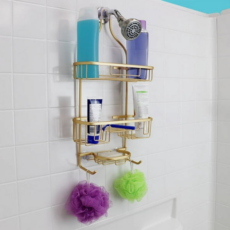 Lamstom Shower Caddy Over Shower Head Never Rust Aluminum Large Hanging Shower Caddy with 12 Hooks for Razor/Sponge - Over The Shower Head Caddy with