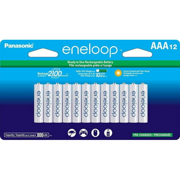 Panasonic Eneloop AAA 2100 Cycle Ni-MH Pre-Charged Rechargeable Batteries, (Pack of 12)