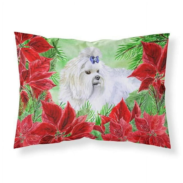 Carolines Treasures CK1299PILLOWCASE Maltese Poinsettas Fabric Standard Pillowcase