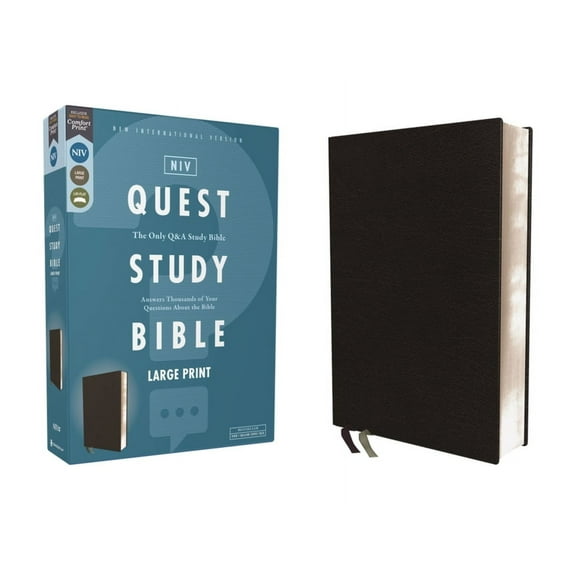Niv, Quest Study Bible, Large Print, Bonded Leather, Black, Comfort Print: The Only Q and A Study Bible, (Hardcover)
