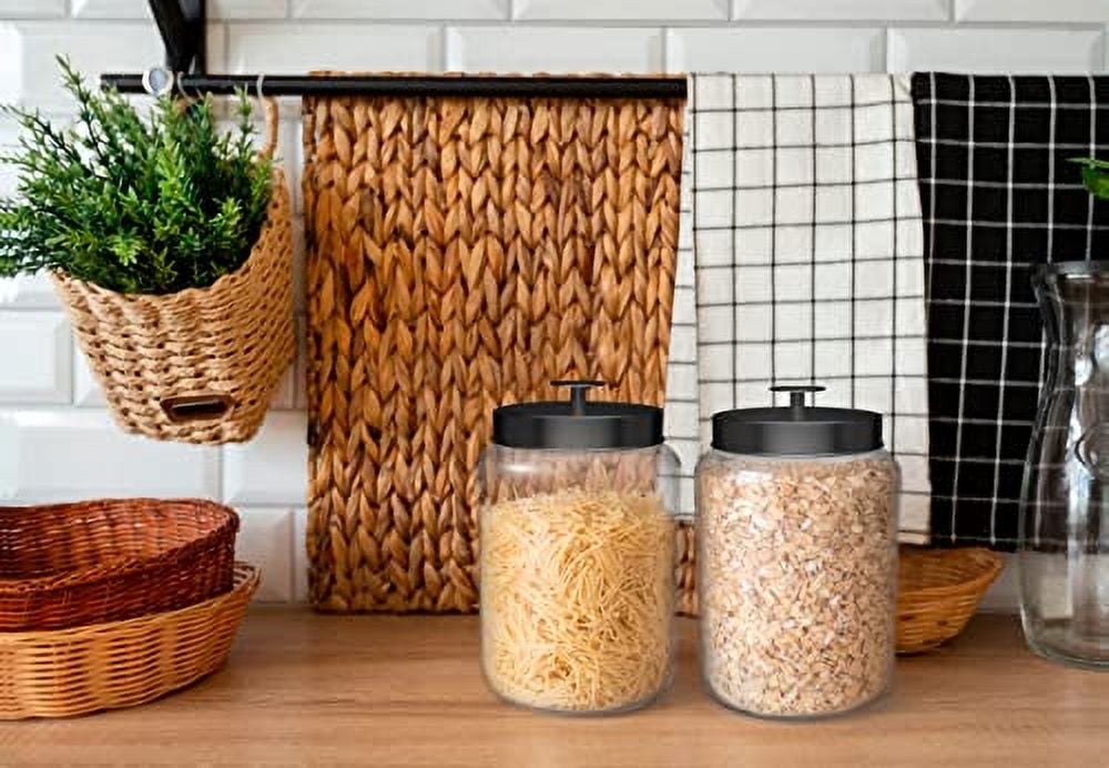 Kook Glass Kitchen Canister Set, Food Storage Containers, Bathroom Jars, Airtight Lids, 3.7 Liters, Set of 2 (Black)