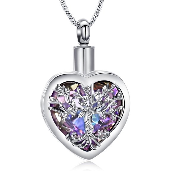 Tree of Life Heart Urn Necklace for Ashes Family Tree Keepsake Cremation Pendant Memorial Jewelry for Women