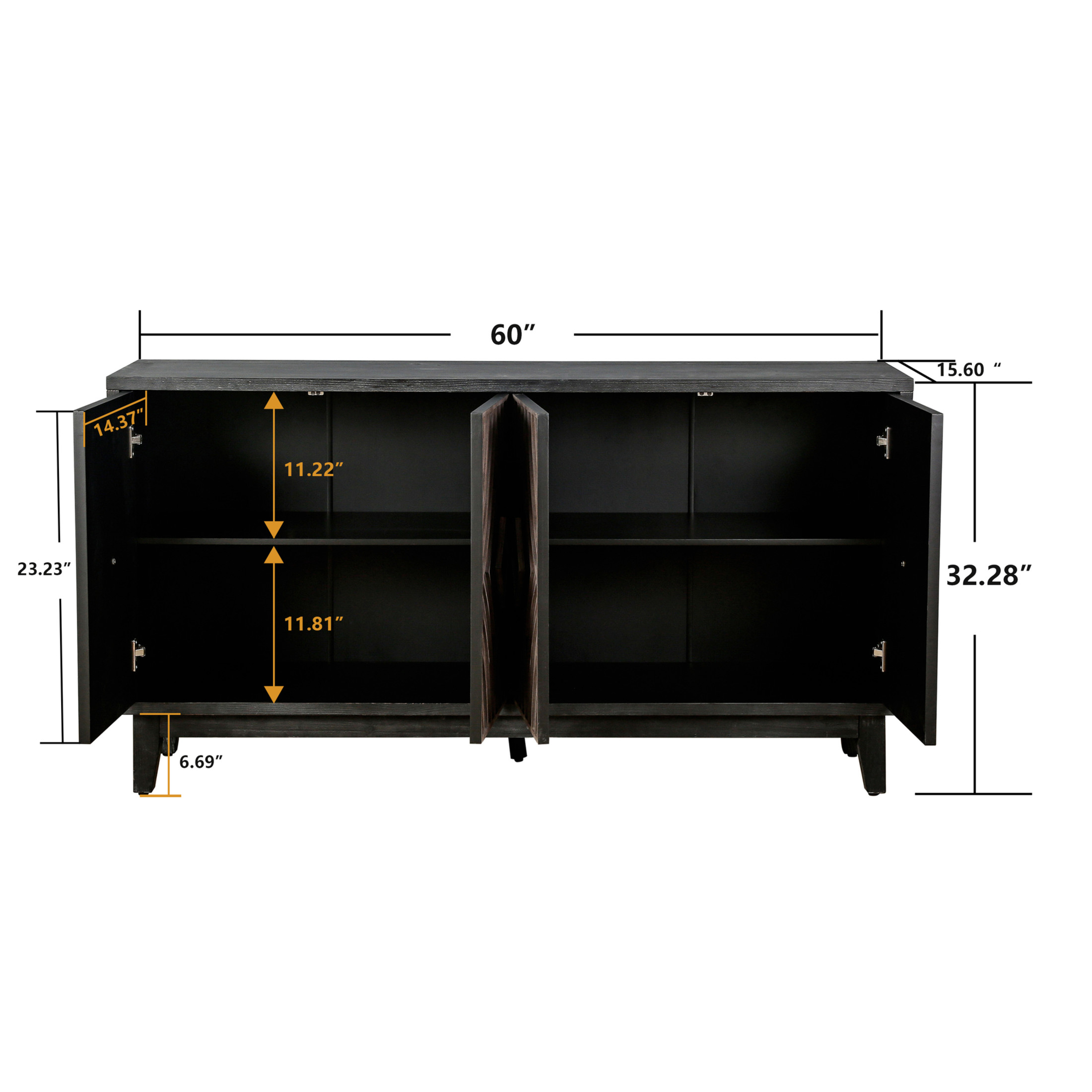 Noble House Mid-Century Buffet Sideboard, 4-Door Diamond Pattern Credenza with Solid Wood Legs and Storage Shelves, Antique Brown