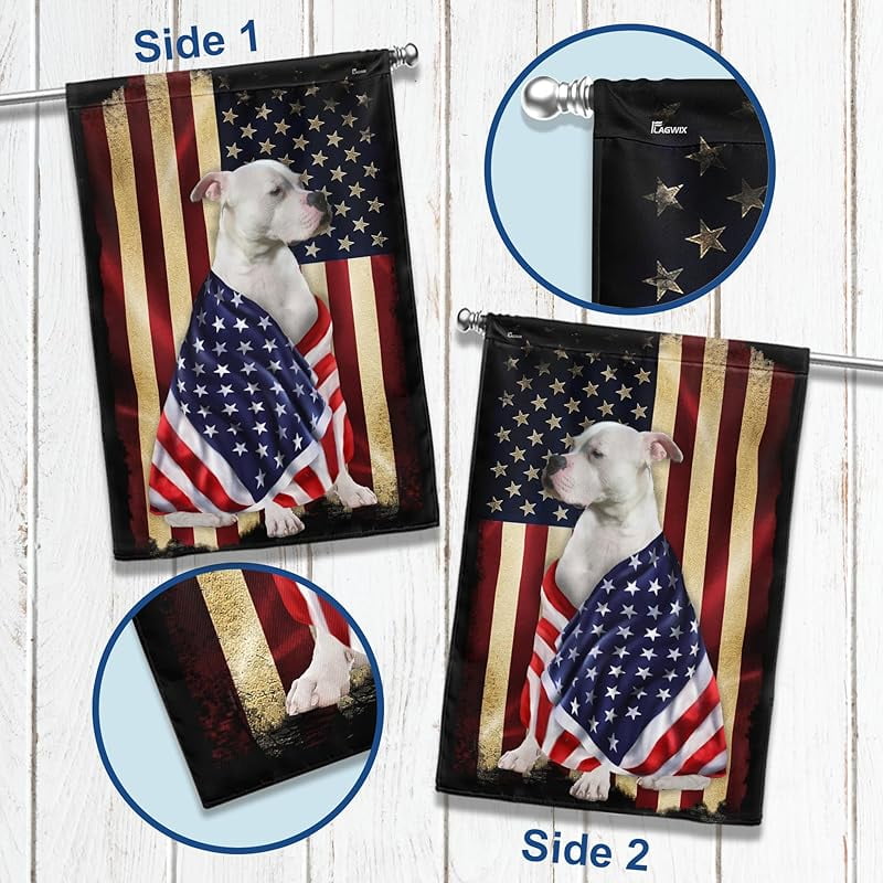 American Bulldog House Flags, Dog Decor Flag - 4th of July Decorations for Home, Yard Decor, House Flag Patriotic Dog Decor, Double Sided, Heavy Duty Canvas Flag Indoor Outdoor