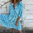 thumbnail image 3 of Generic Women's Summer Dress Casual V Neck Short Sleeve Fshion Print Dresses Elastic Waist Pleated Flowy Beach Short Dress, 3 of 7