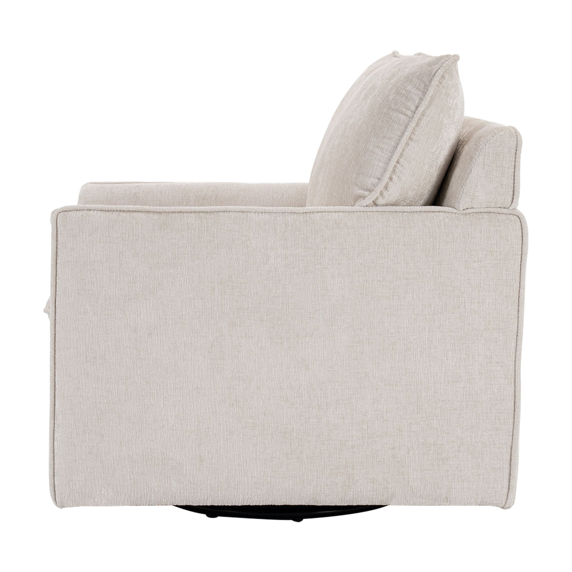 HOQBN 360°Swivel Accent Chair, Comfy Single Square Sofa Armchairs,Upholstered Club Chairs for Living Room,Bedroom, Reading Room, Beige
